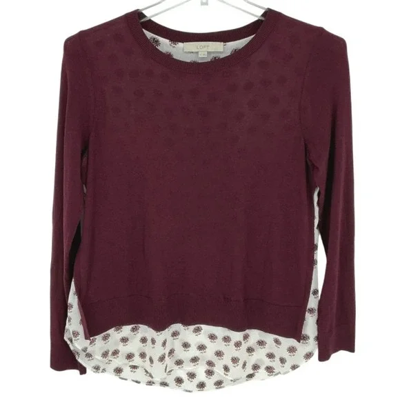 SET of 2 LOFT Women's Floral/Plaid Print Crew Neck Sweaters Knit Layered Look M - Picture 2 of 11